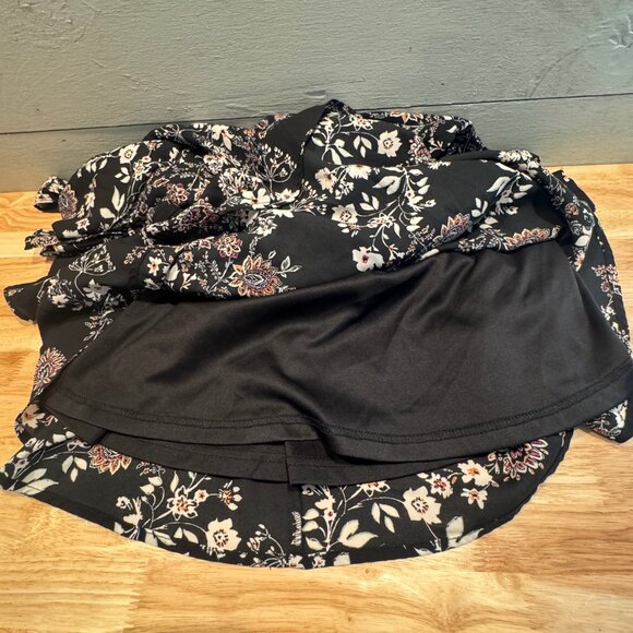 Maurice’s Dress Woman’s Size Small Black w/ Pink & White Floral Print Belted - Picture 7 of 10